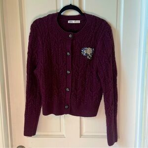 Zara Women's Deep Purple Cable Knit Cardigan
